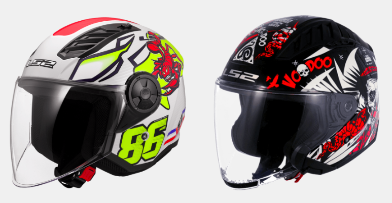 Casques LS2 jet blanc 86 et jet noir Voodoo