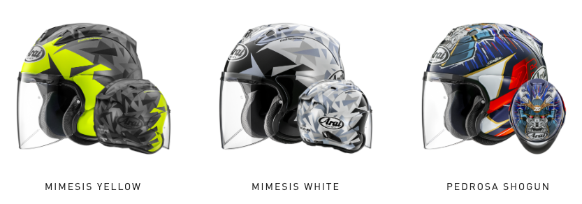 Arai Mimesis Yellow, Mimesis White et Pedrosa Shogun